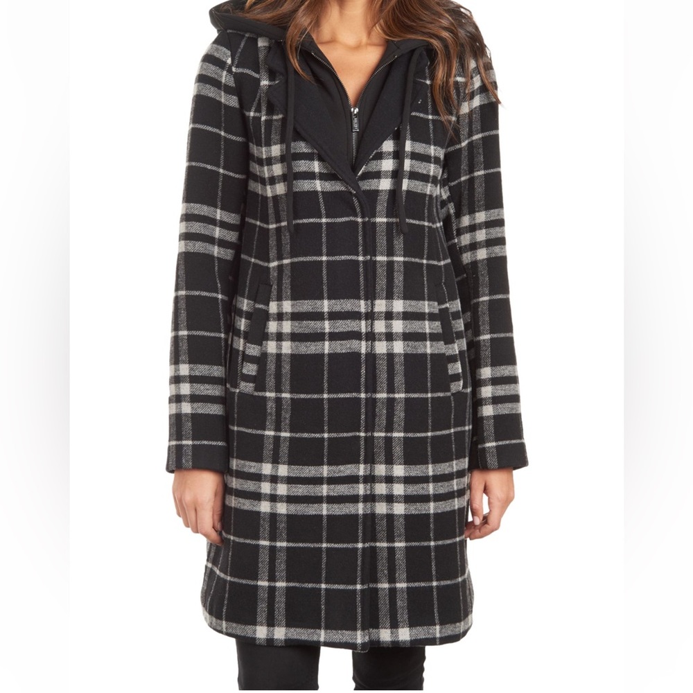 Rachel Roy Plaid Bib Hooded Coat Size L